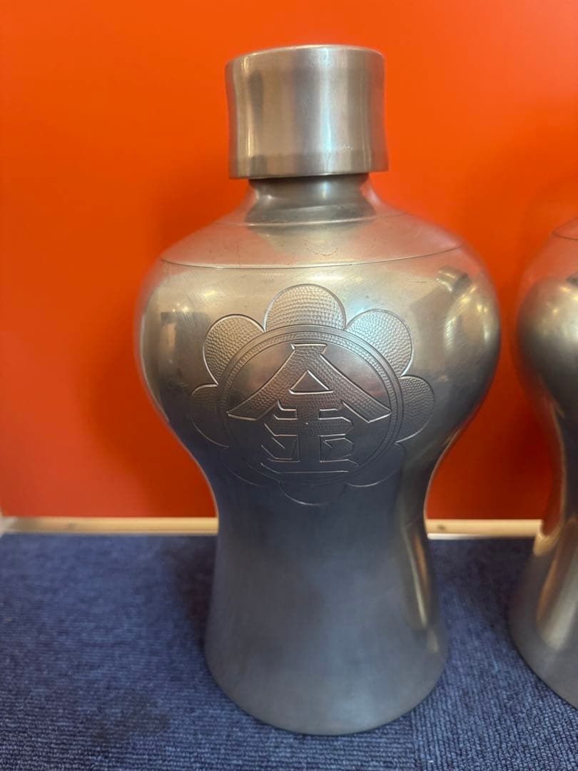 1644 純錫製 岡本謹製　古錫瓶子一対　酒器　32cm 時代物