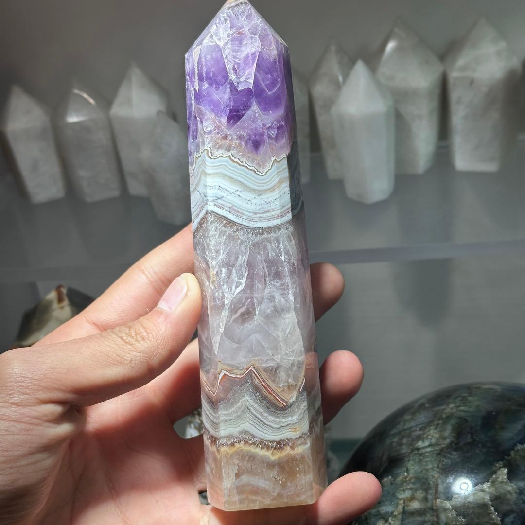 天然石アメジスト共生瑪瑙のポイント　置物G.161