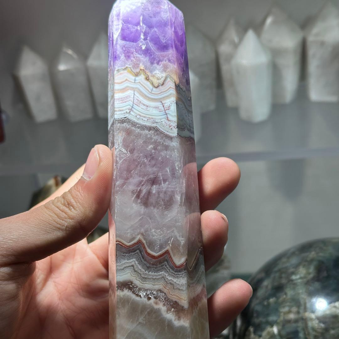 天然石アメジスト共生瑪瑙のポイント　置物G.161