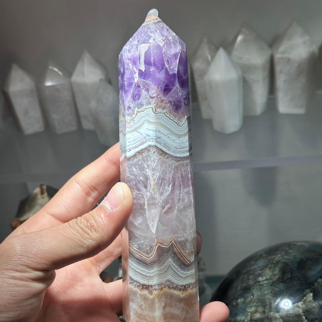 天然石アメジスト共生瑪瑙のポイント　置物G.161