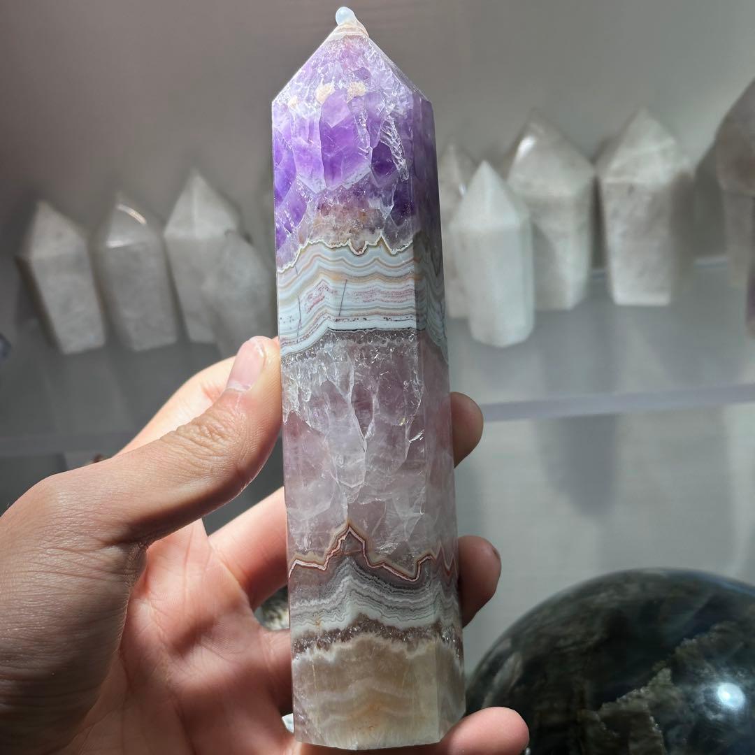 天然石アメジスト共生瑪瑙のポイント　置物G.161