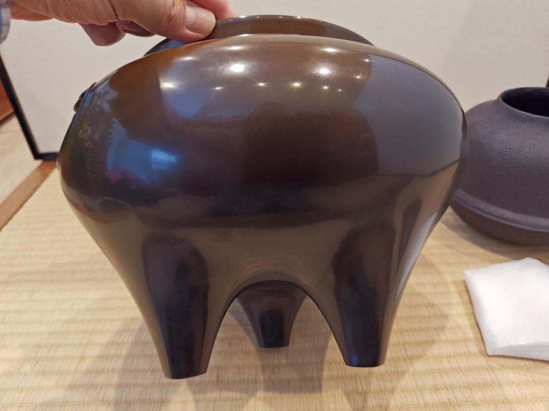 送料込【逢絢亭】茶道具 朝鮮風炉 唐銅 畠春斎釜添 風炉師 般若勘渓 共箱入り