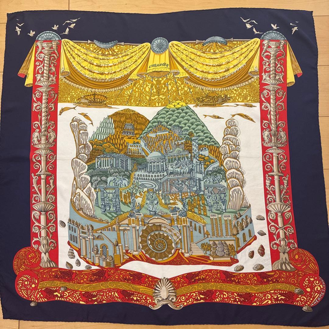 HERMES シルクスカーフ カレ90 アトランティス海洋デザイン 90cm
