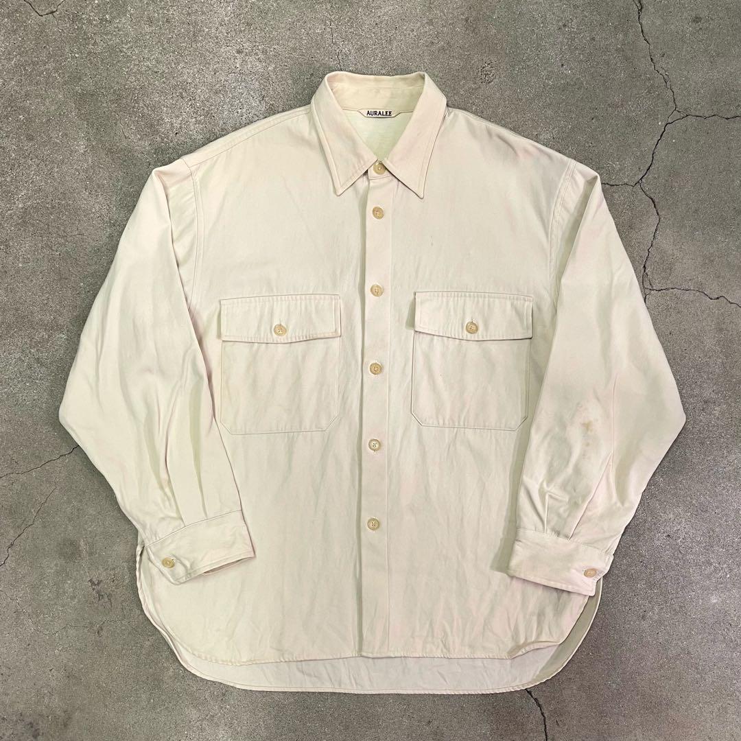 トップス AURALEE WOOL MAX GABAGINE SHIRT IVORY