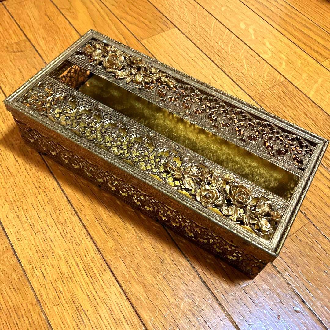 MATSON マトソン バラ アンティーク 金 ゴールド ティッシュケース 花