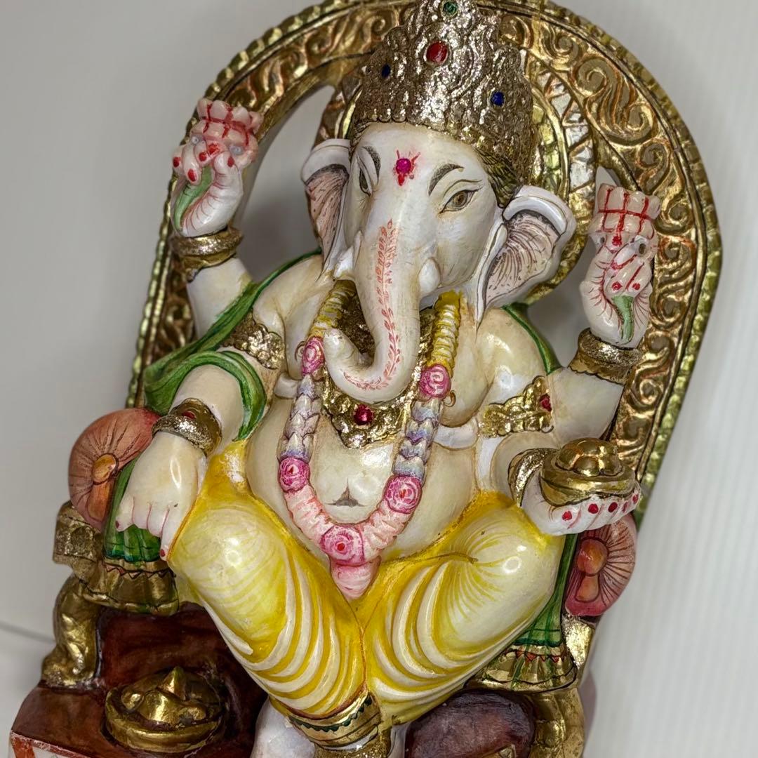 ハンドメイド 「夢をかなえるゾウ」Lucky 幸運をもたらす大理石ガネーシャ彫刻