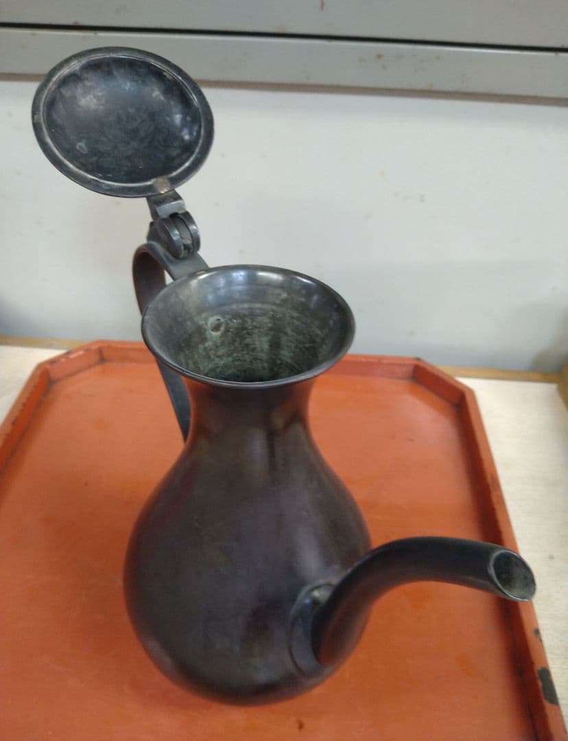 室町時代古赤銅鍍金獣蓋酒注瓶 R130春