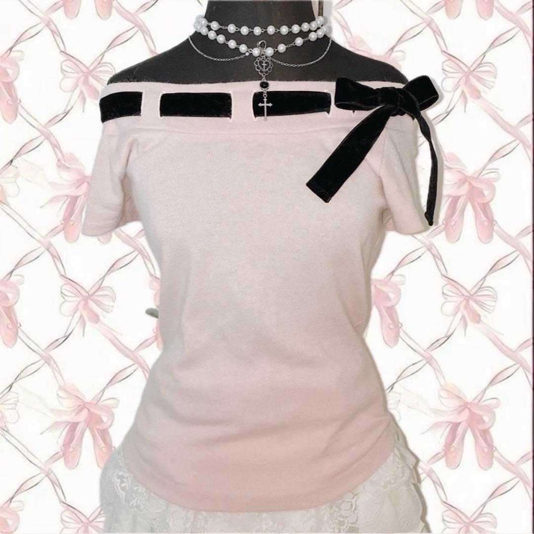 姫 LIZLISA系 平成 ベロアリボン オフショル トップス ウィッシュコア