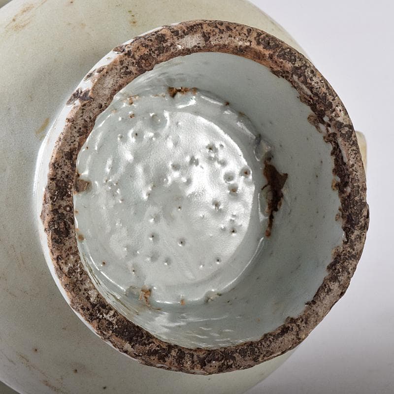 朝鮮美術　李朝　白磁　双耳香炉　唐木蓋付　U　R8373