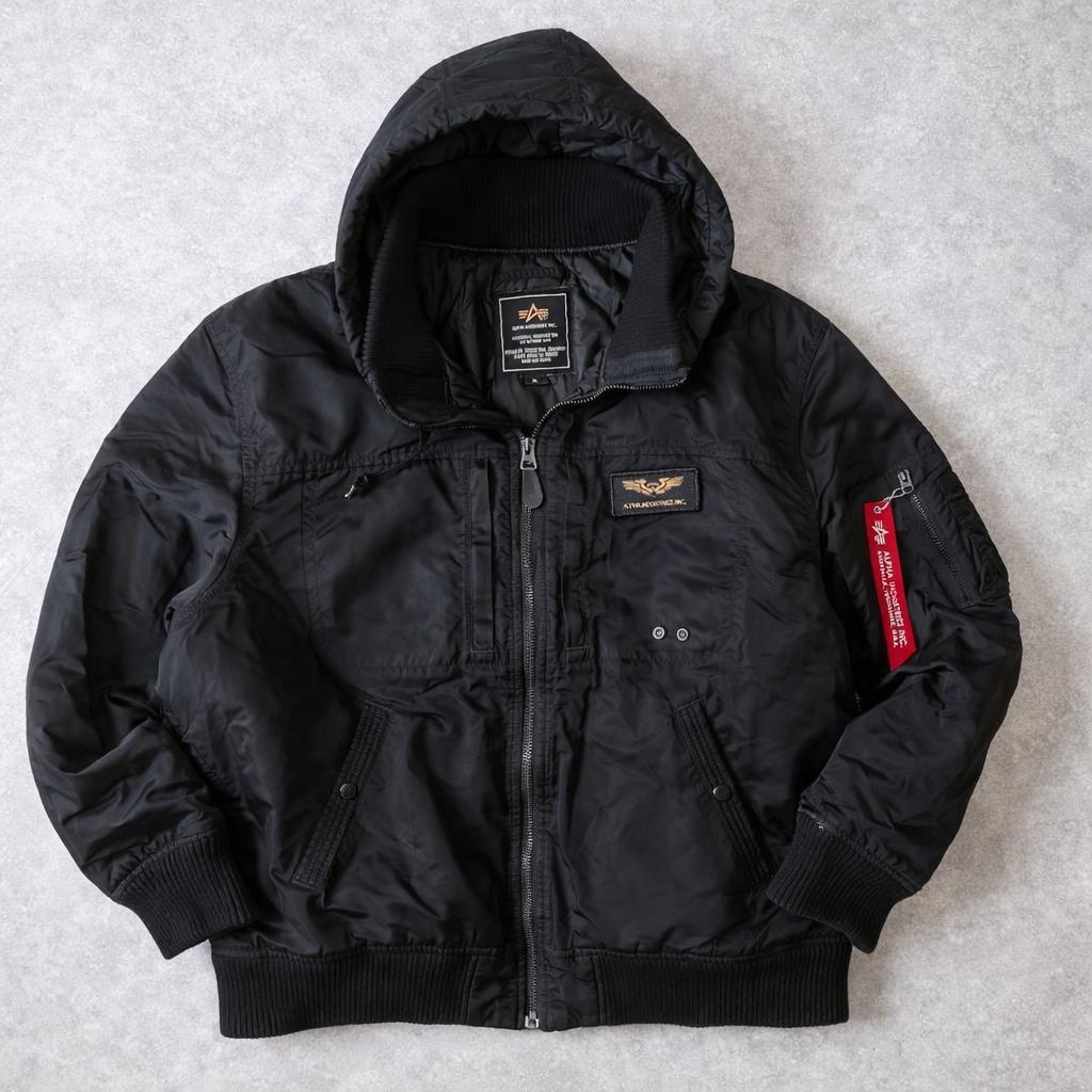 即完売サイズ ALPHA フード付フライトジャケット MA1 黒 3L