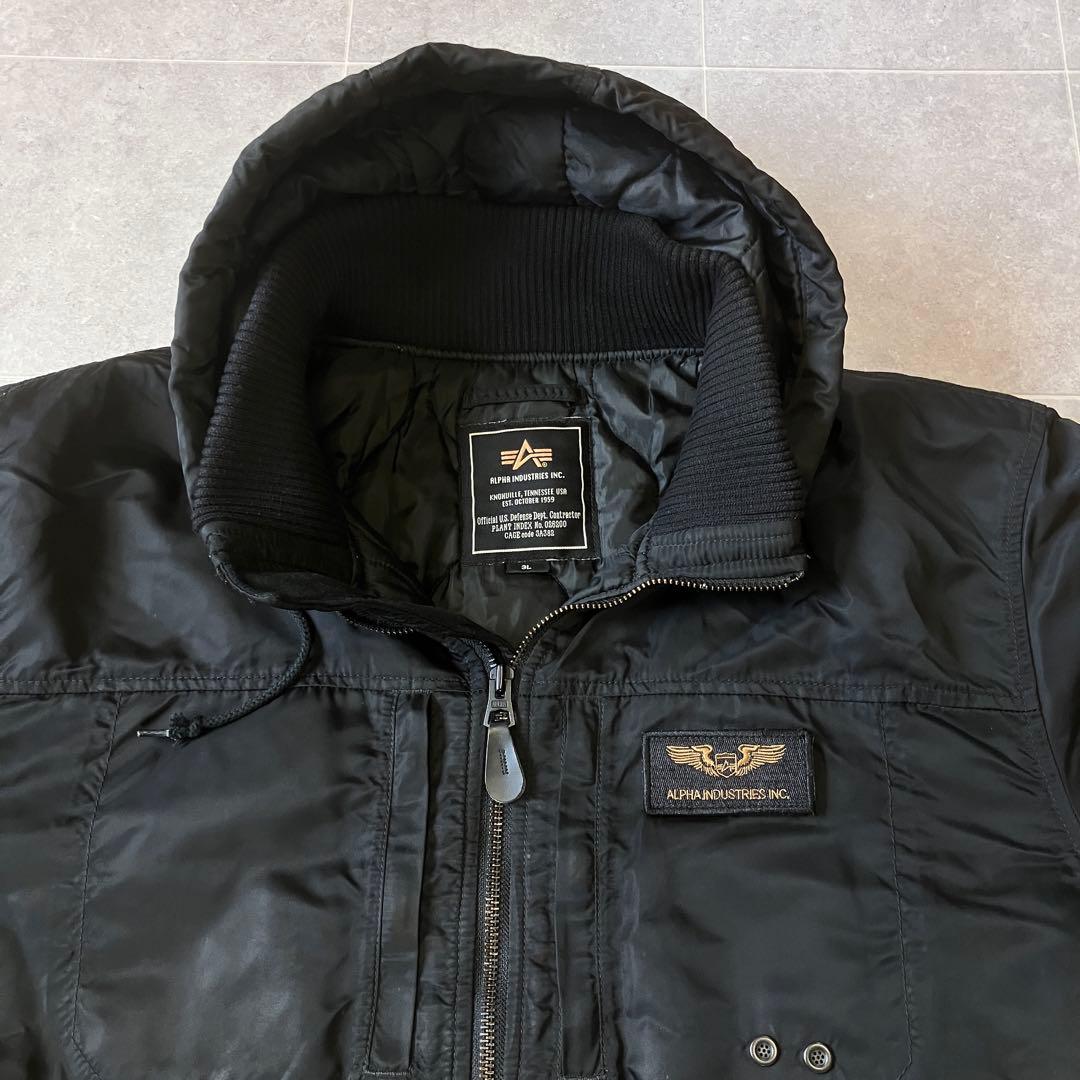 即完売サイズ ALPHA フード付フライトジャケット MA1 黒 3L
