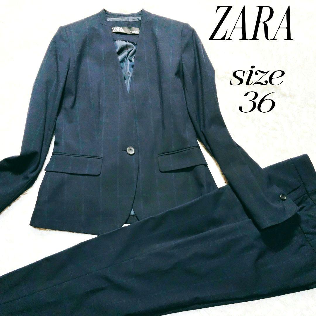ZARA ザラ レディースセットアップ パンツスーツ ネイビー ノーカラー М