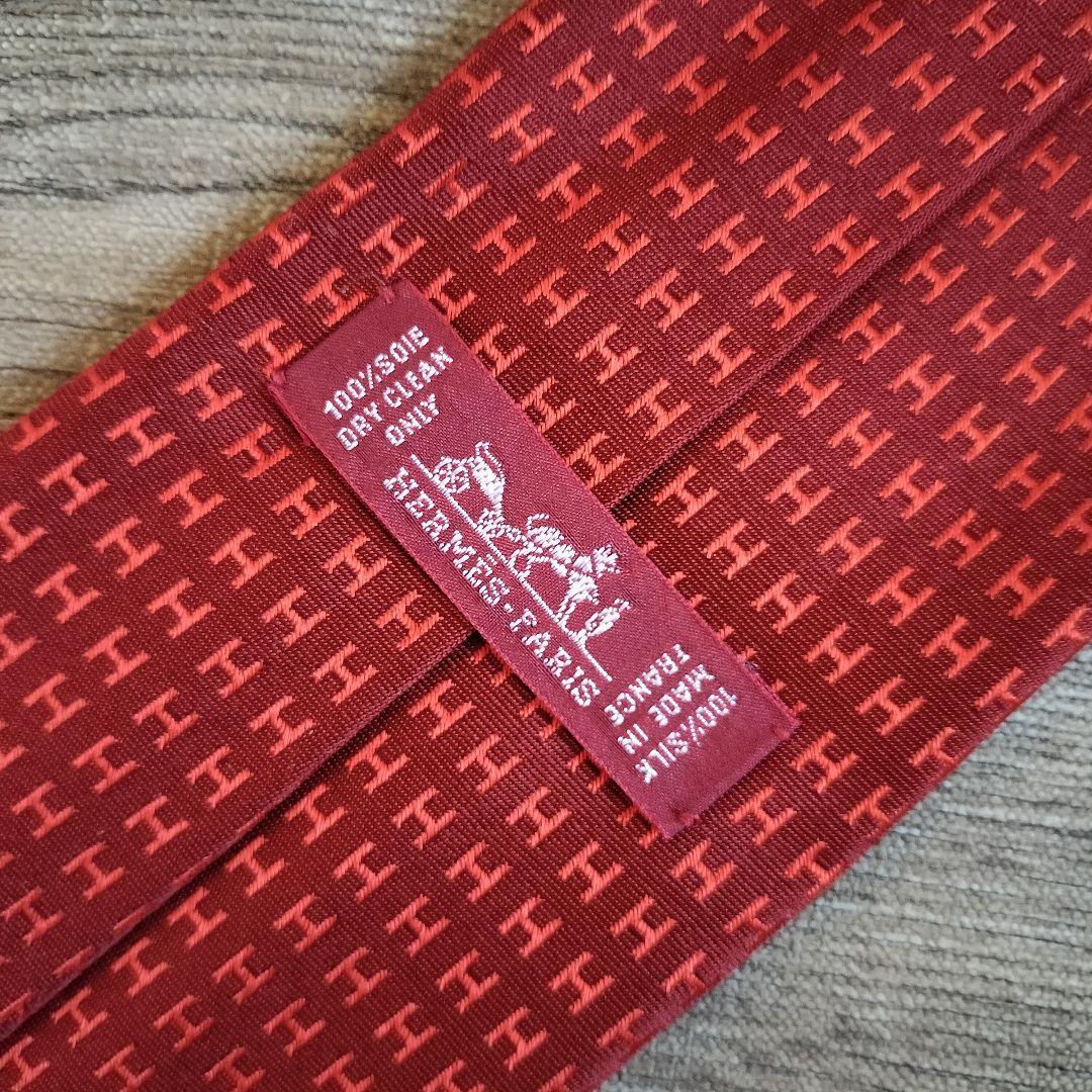 美品✨ HERMES エルメス ネクタイ　ファソネ H織り 総柄 赤 レッド