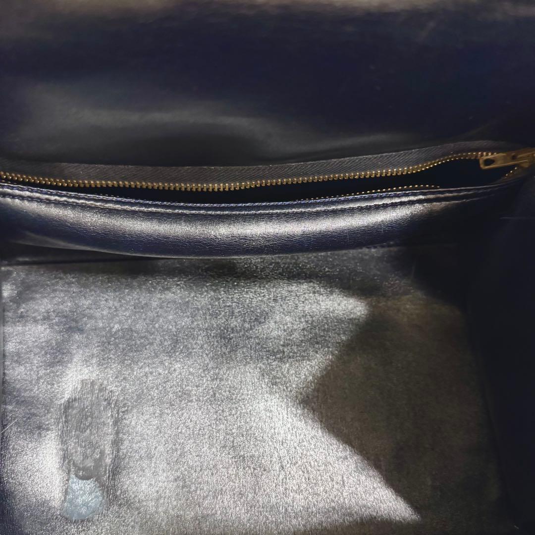 Dior ビンテージボストンバッグ ネイビー がま口ハンドバッグトロッター柄