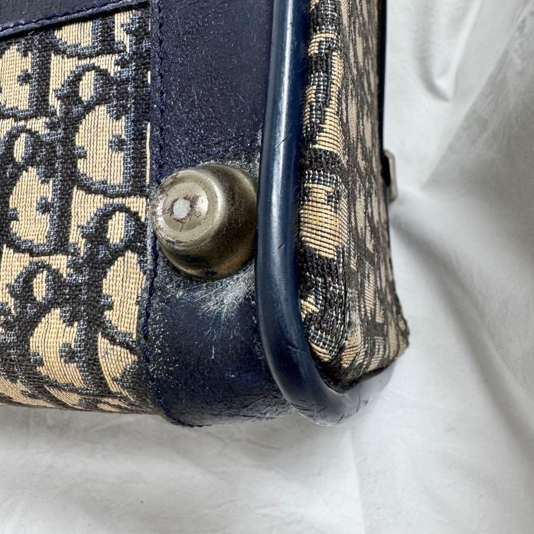 Dior ビンテージボストンバッグ ネイビー がま口ハンドバッグトロッター柄