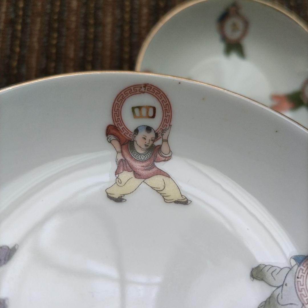 【美品】中国醴陵　「四季平安」唐子／童子　醤油皿　４枚セット