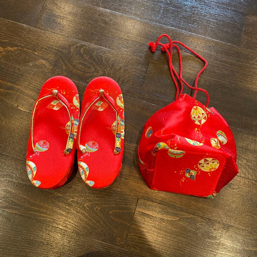 アンティーク 七五三 一つ身 三歳 着物 作り帯 他 フルセット 正絹 牡丹 赤