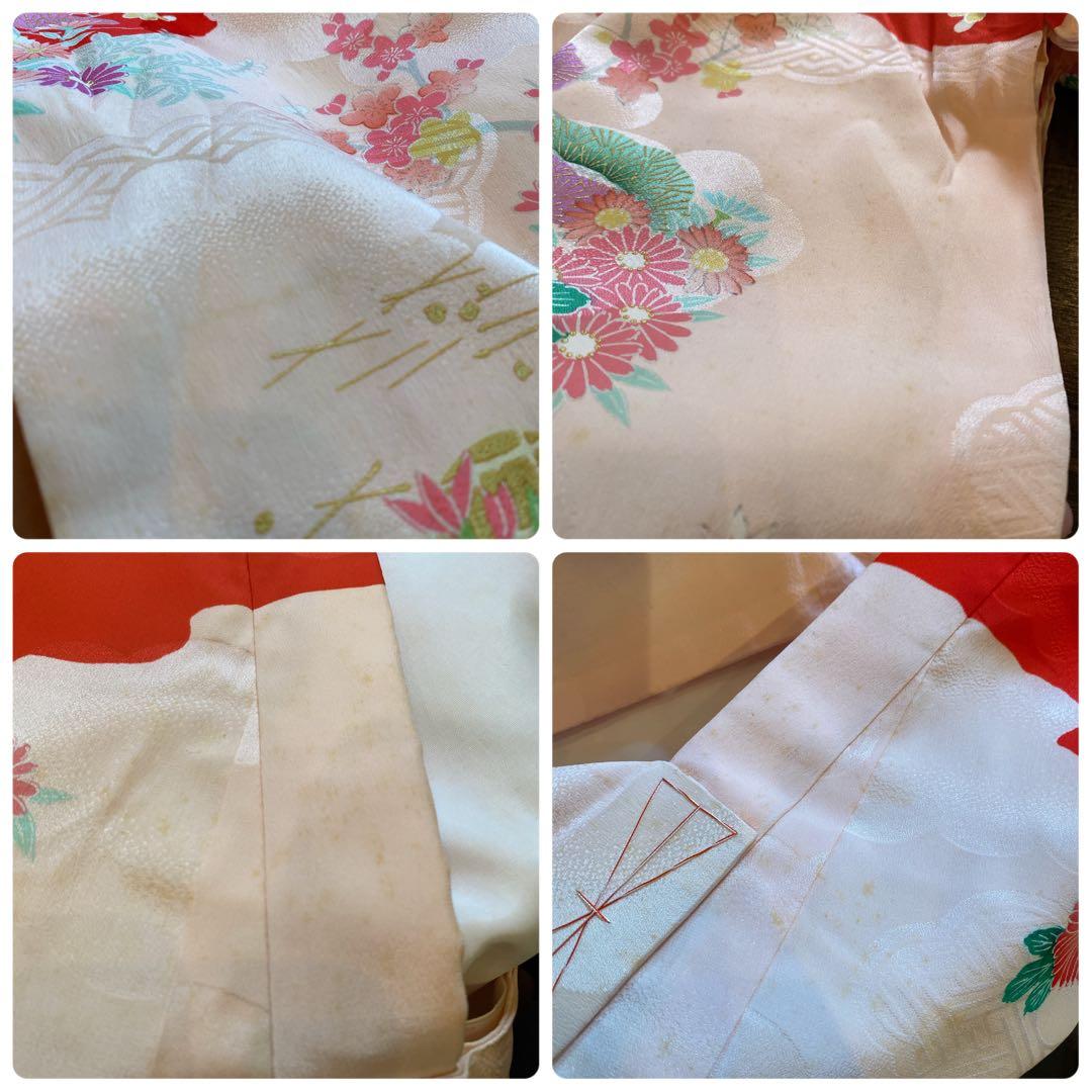 アンティーク 七五三 一つ身 三歳 着物 作り帯 他 フルセット 正絹 牡丹 赤