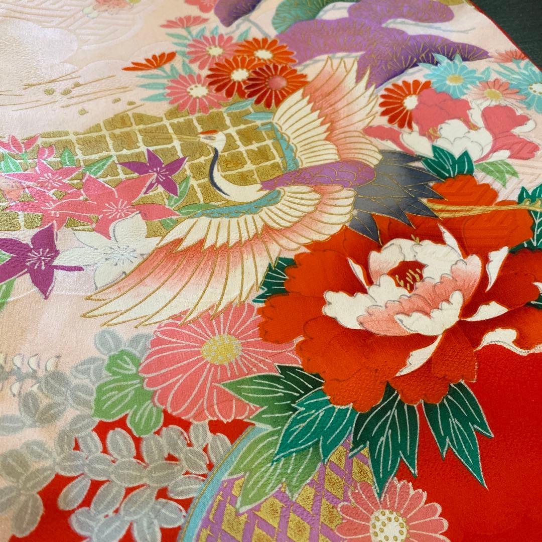 アンティーク 七五三 一つ身 三歳 着物 作り帯 他 フルセット 正絹 牡丹 赤