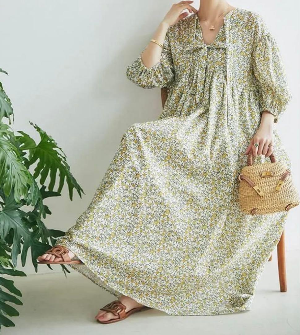 セブンテン　フィオリーナプリントワンピース　イエロー　XSサイズ