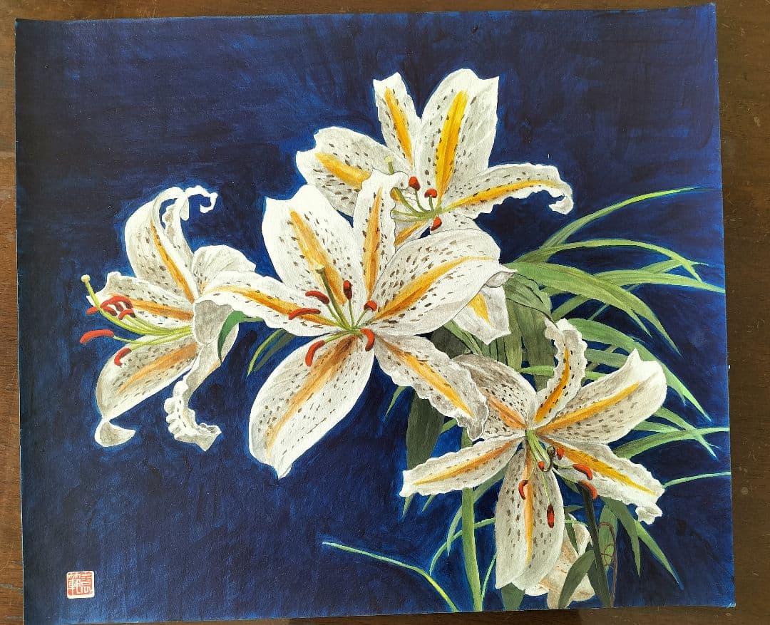 山百合 アクリル画　サイズは45.5✕53cm