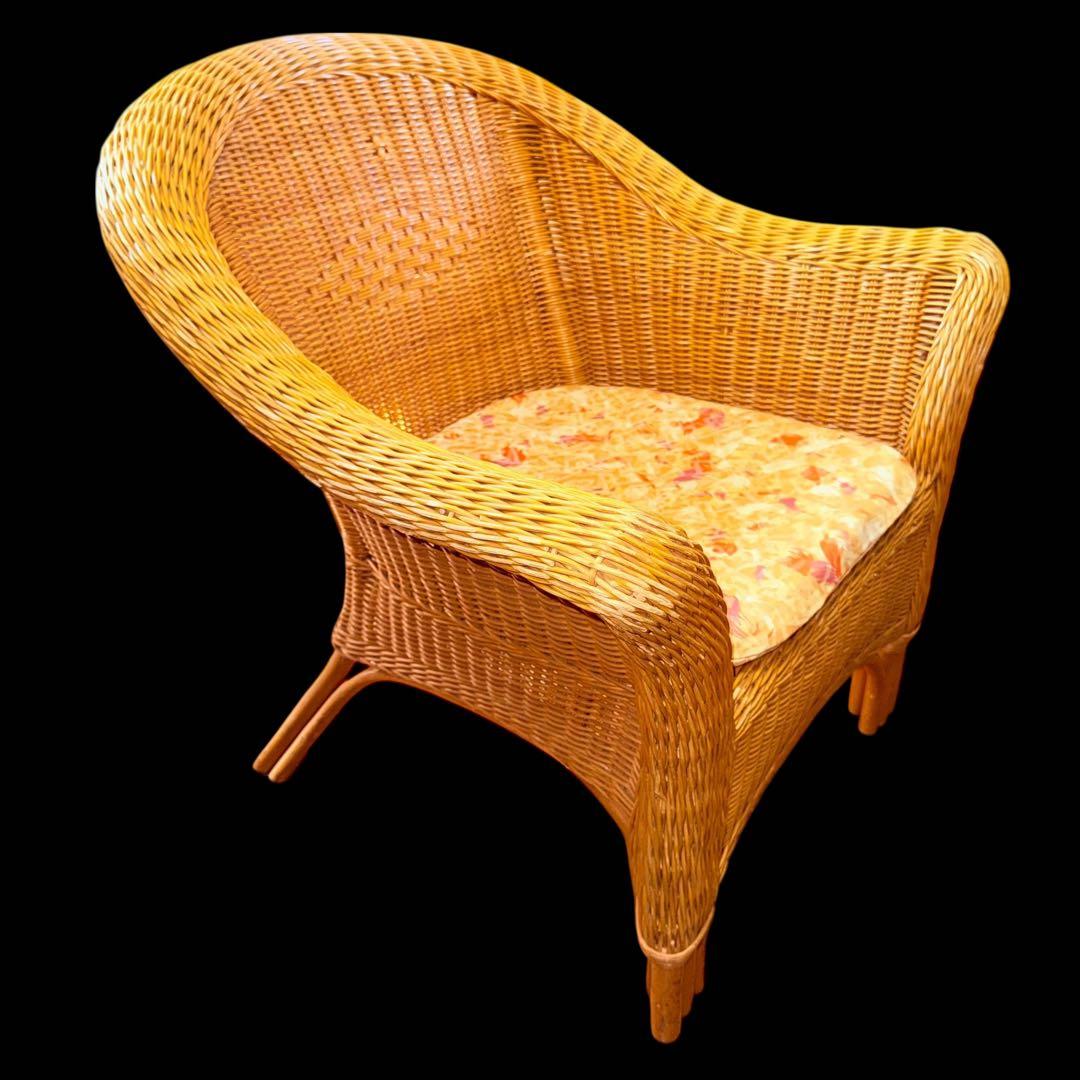【レア】1人掛けラタンチェア ソファ ナチュラル ヴィンテージ 天然素材 籐