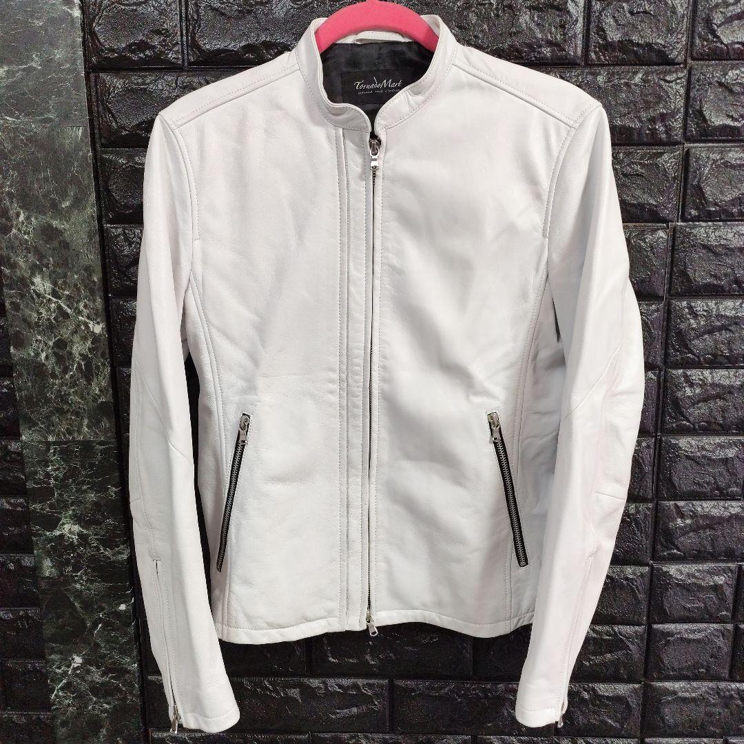 未使用に近い　トルネードマート　純白の ラムレザーシングルライダースジャケット