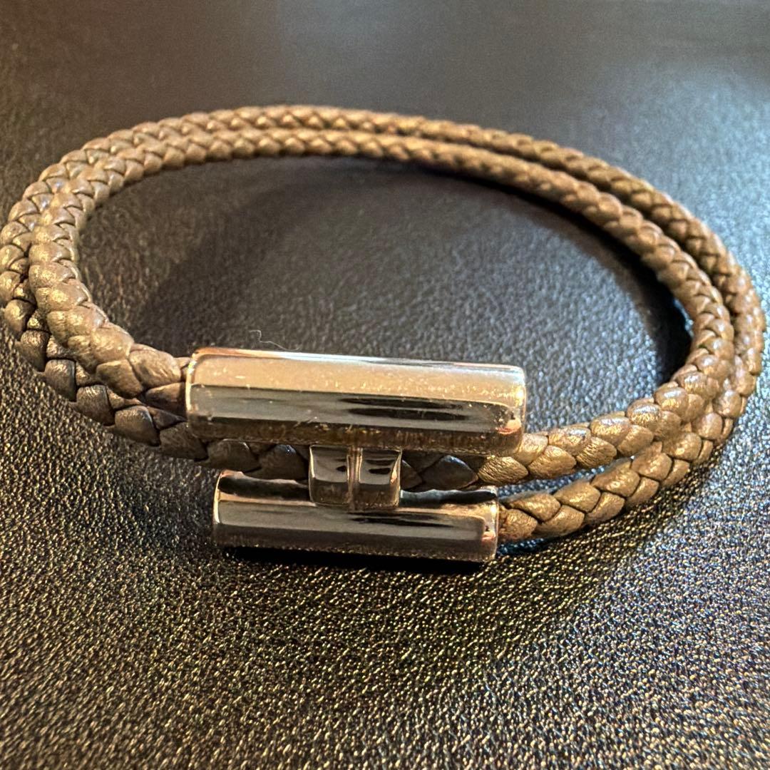 HERMES レザーブレスレット　トゥルニ　トレッセ　グレー　XL