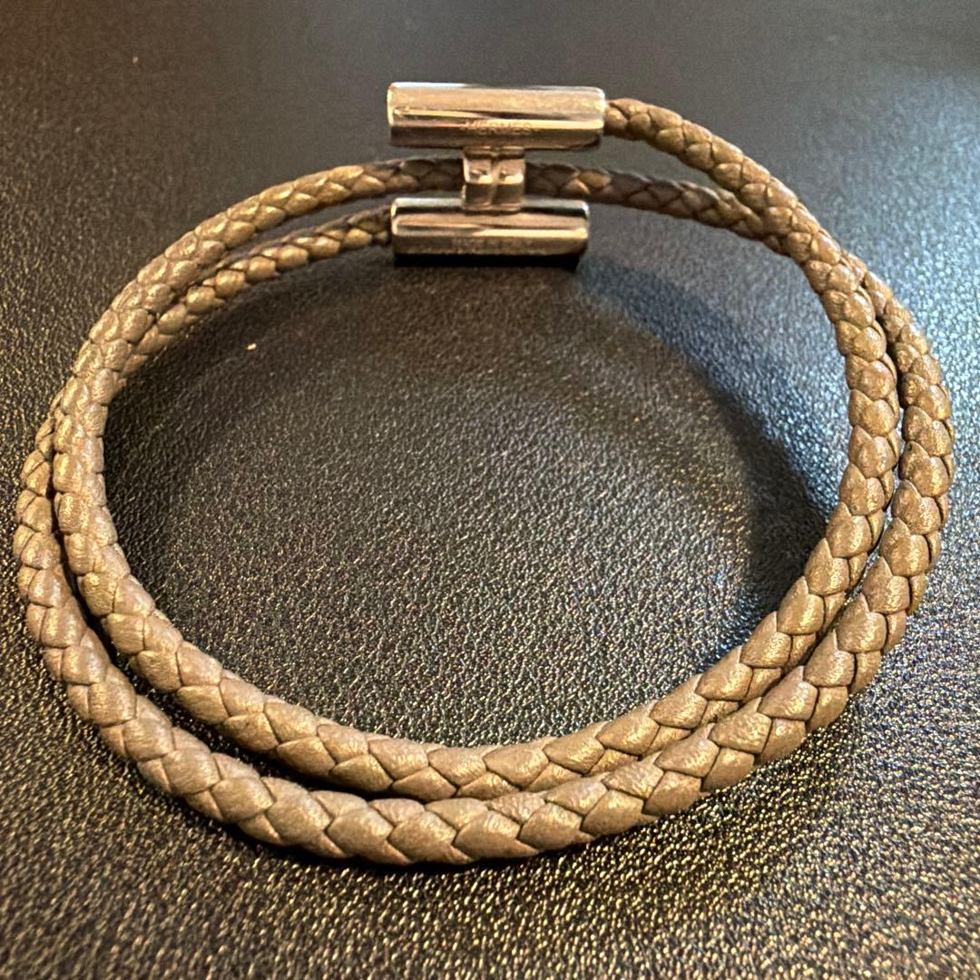 HERMES レザーブレスレット　トゥルニ　トレッセ　グレー　XL