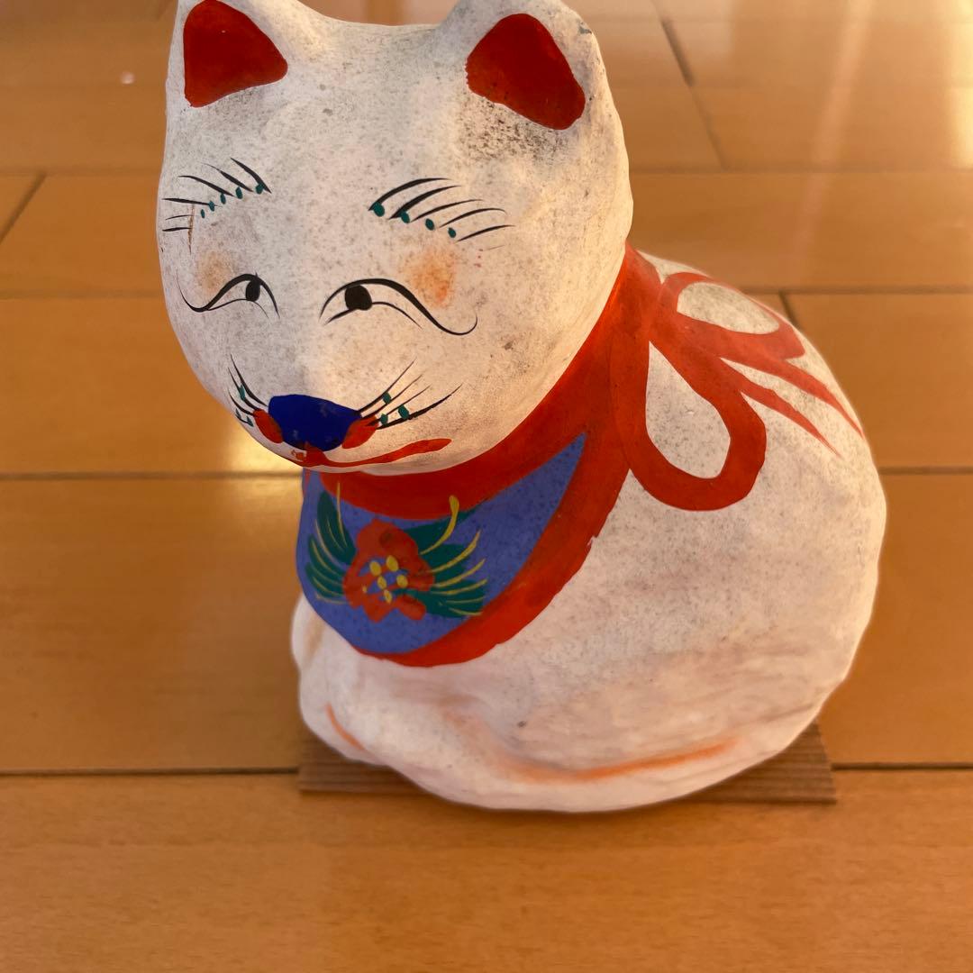 郷土玩具 福島 三春張子 恵比須屋 橋本広司 座り猫 張子　民芸品　招き猫