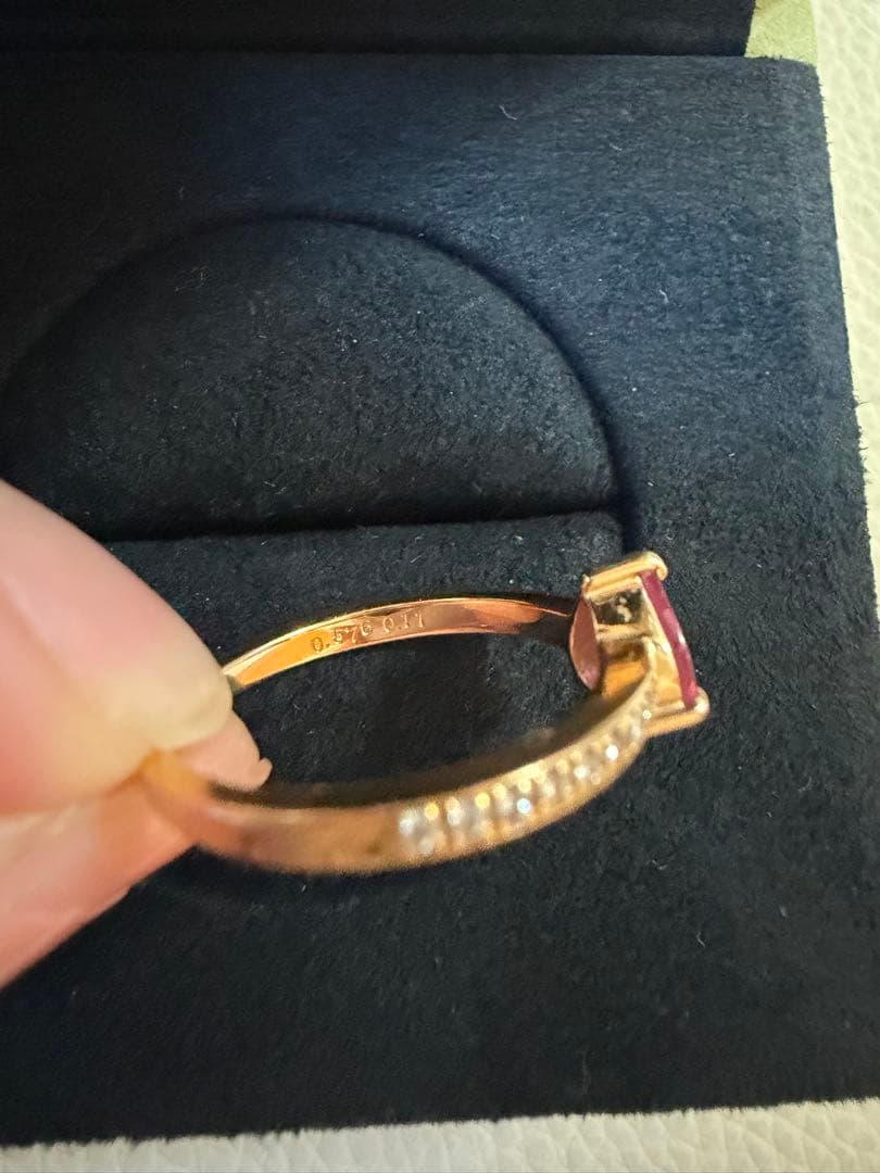 パパラチャ　サファイア　ハート　リング 12号　ハーフエタニティ