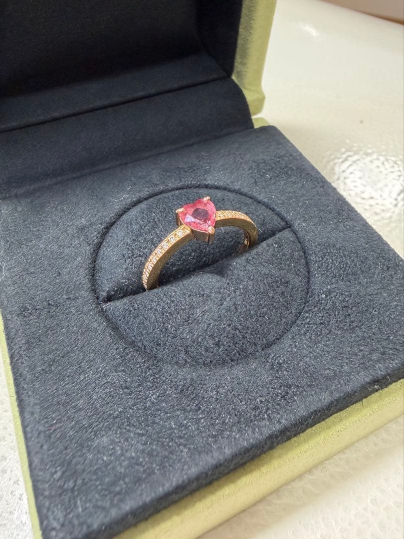 パパラチャ　サファイア　ハート　リング 12号　ハーフエタニティ