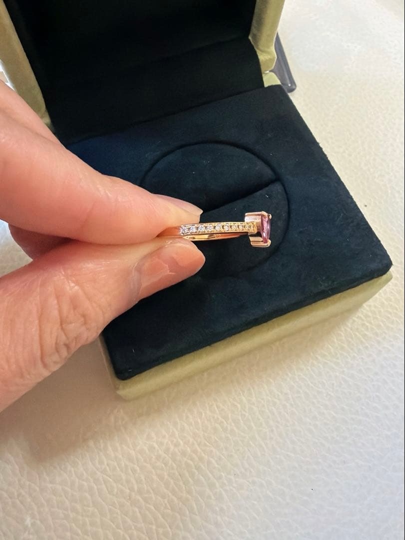 パパラチャ　サファイア　ハート　リング 12号　ハーフエタニティ