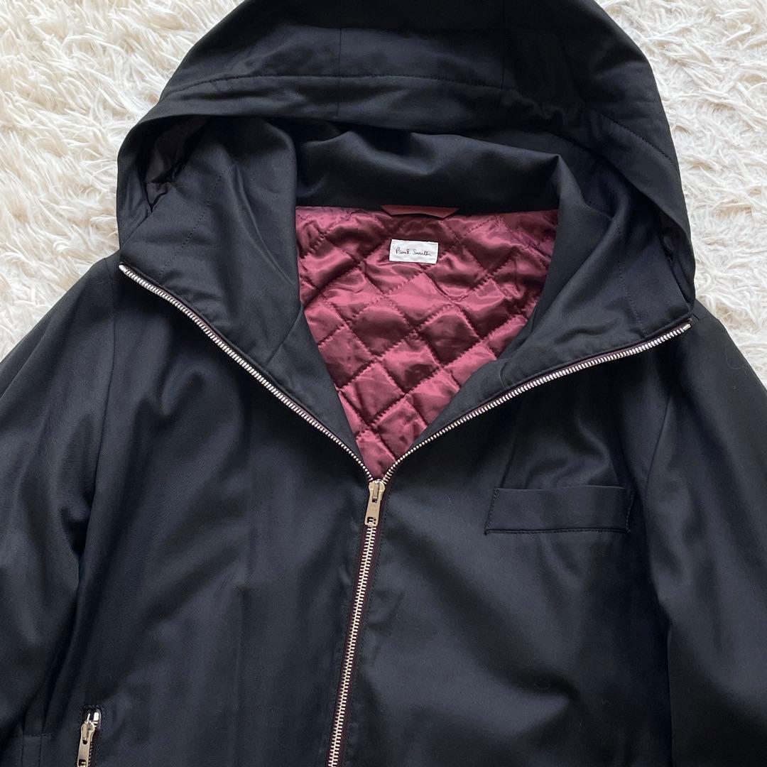 美品 ポールスミス シルクウール フーデット ナイロンジャケット キルティング