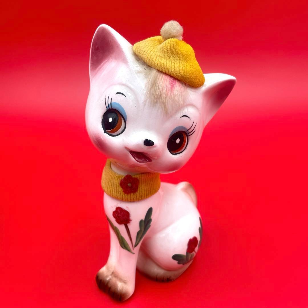 希少 内藤ルネ ネコ 昭和レトロ ビンテージ 陶器製 置物 猫