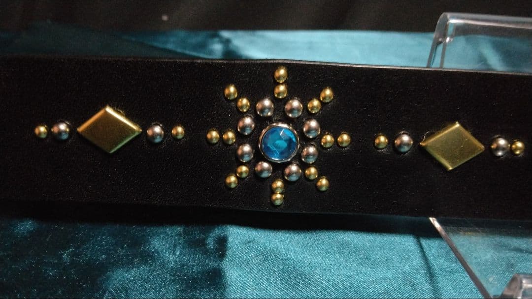 栃木レザースタッズベルト　ニッケル＆ブラス　アクアブルー