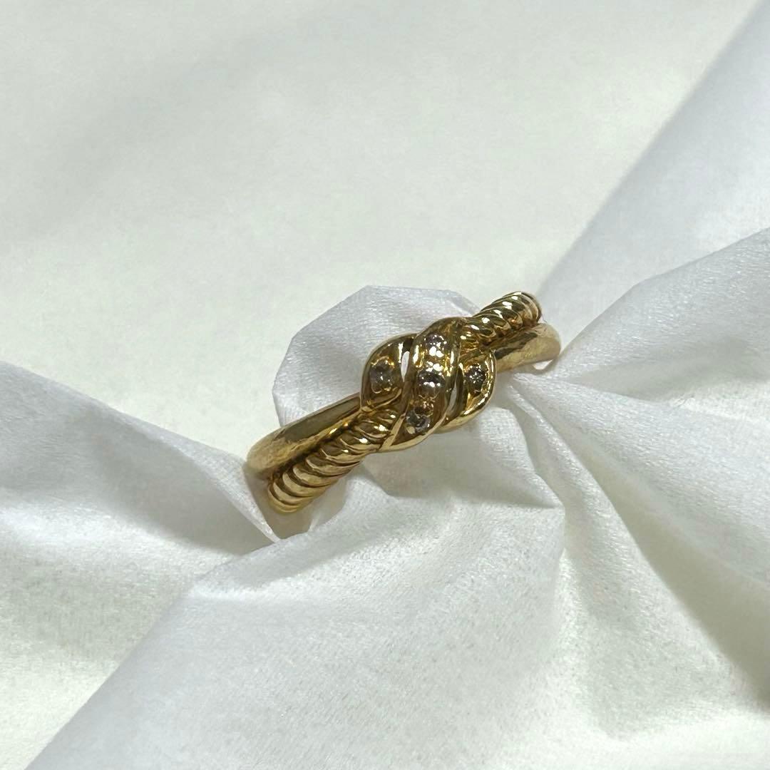 K18ゴールド ダイヤモンドリング　ノットデザイン 結び目　ジュエリーマキ