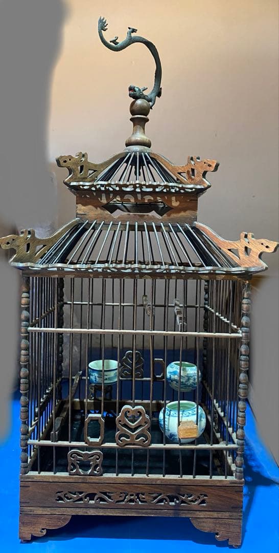 【希少】鳥かご　オブジェ　鳥籠　アンティーク　龍　置物　木製品　中国　木工品