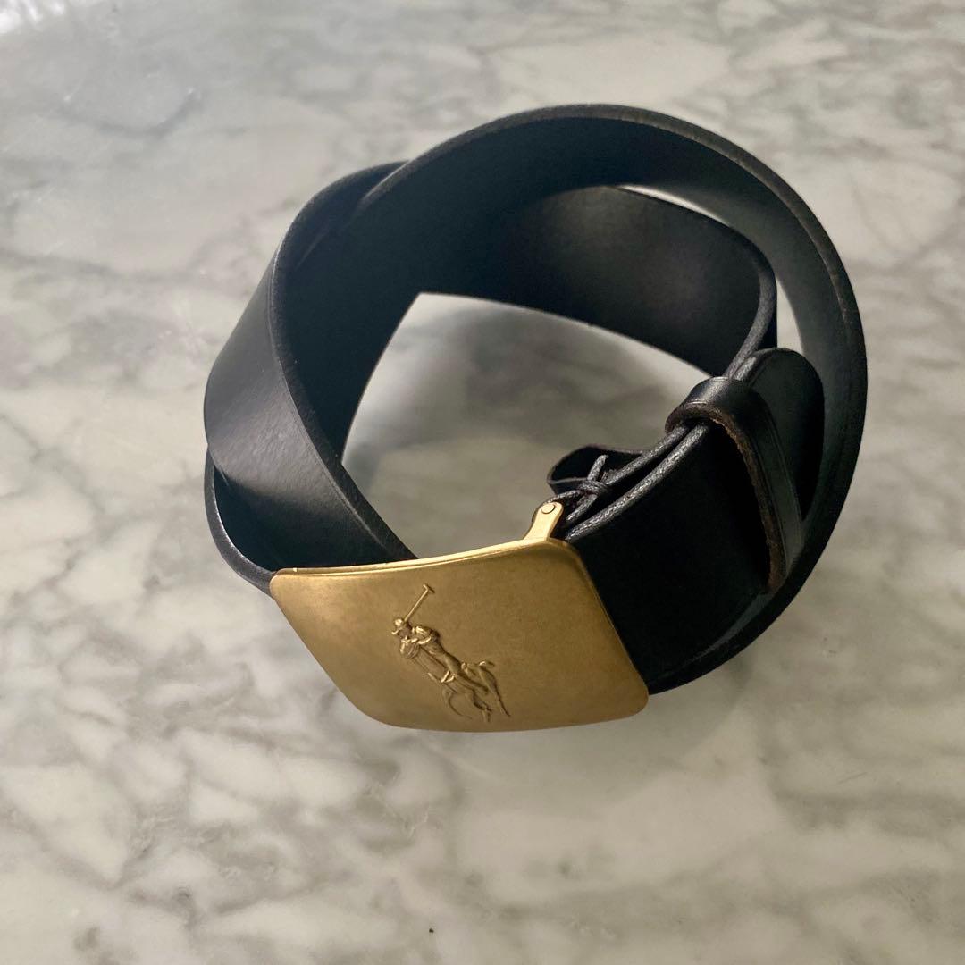 うさこ　ラルフローレン　ベルト　ゴールド　ポニーバックル　ブラック