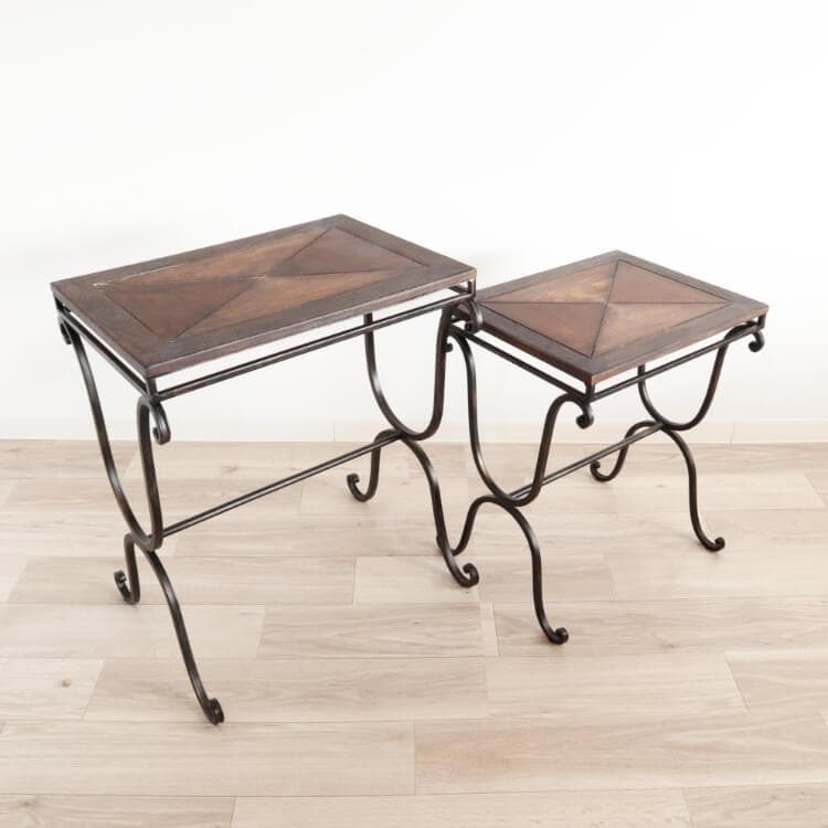 ネストテーブル アンティーク調アイアン×濃淡ウッド