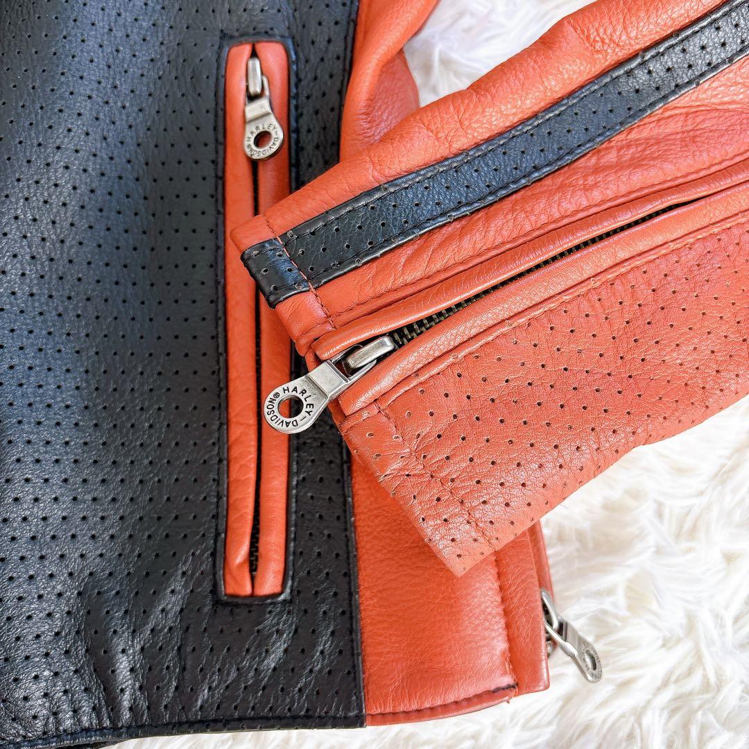 美品　ハーレーダビッドソン　レザージャケット　シングル　バイカラー　ワッペン