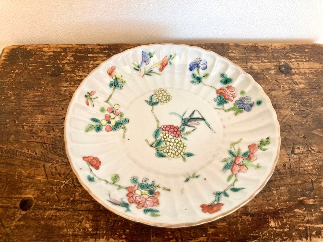 稀少　中国清代　骨董　色絵　輪花皿　中国古玩　アンティーク　唐物粉彩