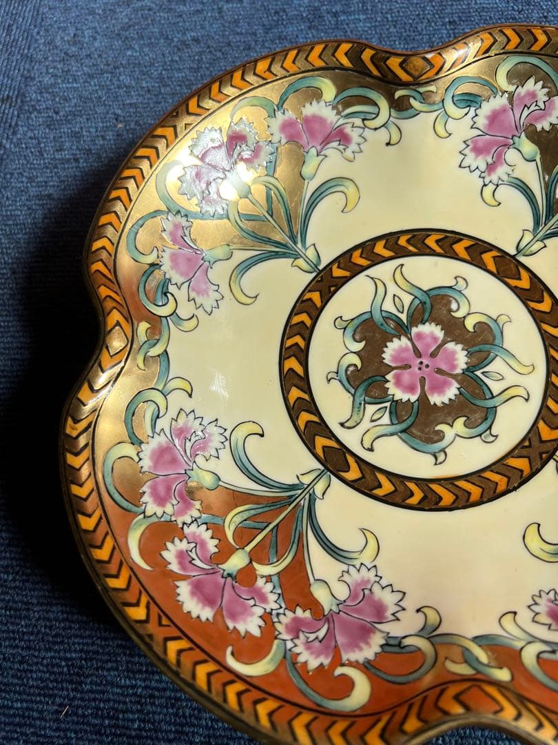 889 オールドノリタケ　金彩　盛上　花　皿