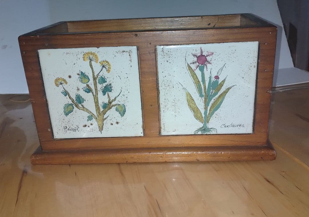 木製花柄小物入れ