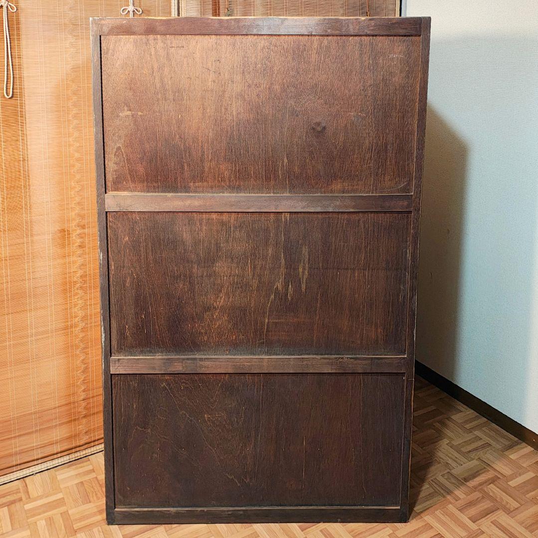 ガラス扉　本棚　食器棚　木製棚　モールガラス　昭和レトロ