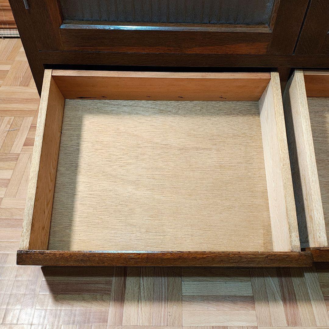 ガラス扉　本棚　食器棚　木製棚　モールガラス　昭和レトロ