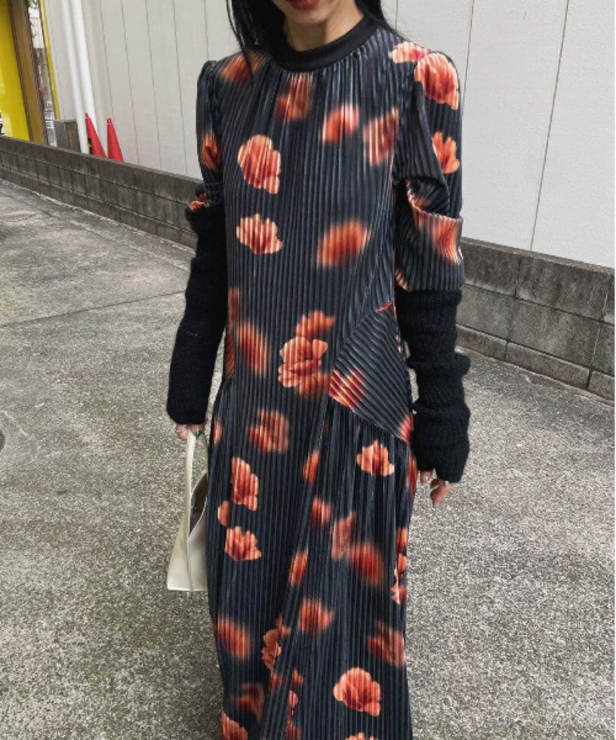 Ameri vintage MILA VELOUR CUT DRESS 黒