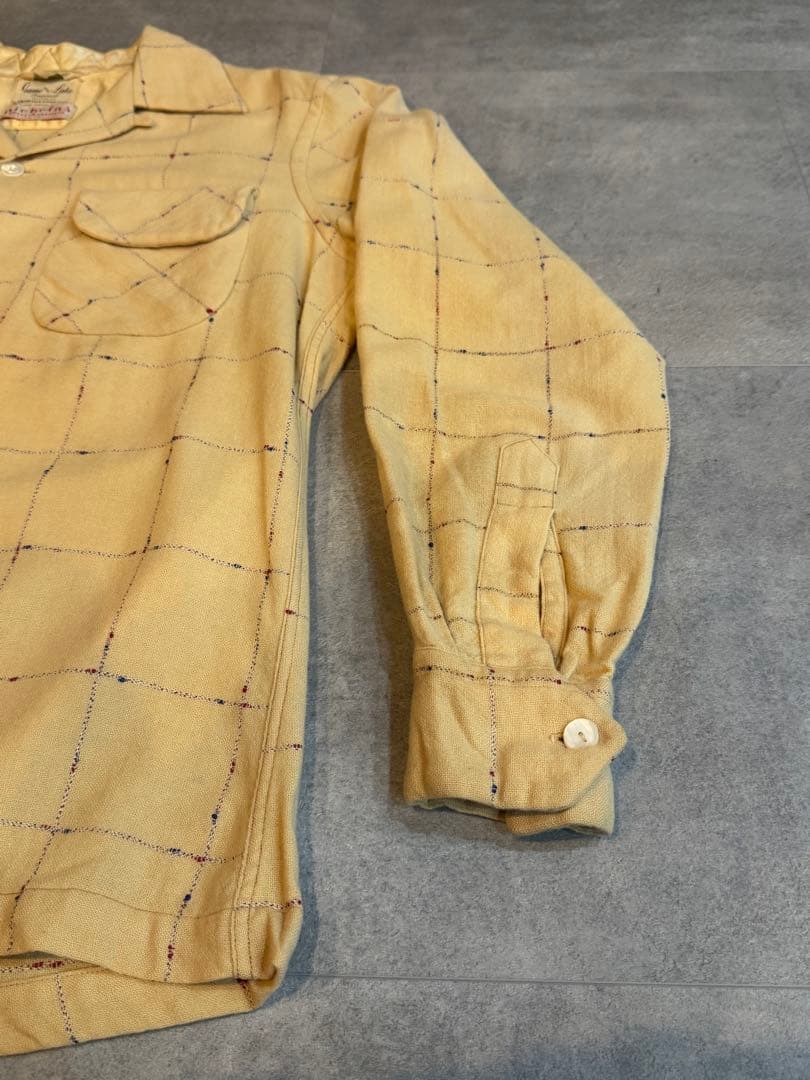 40'S～50'S ヴィンテージ ネップウールシャツ イエロー M 14 1/2