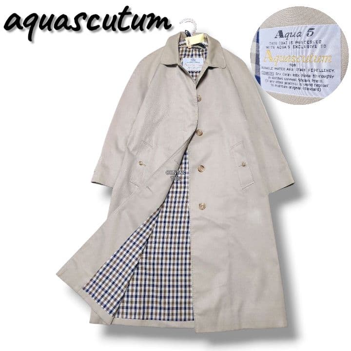 美品✨アクアスキュータム　ステンカラー　コート　ロング　チェック　ベージュ