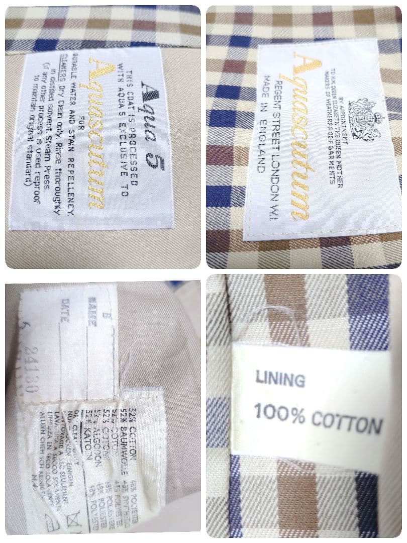 美品✨アクアスキュータム　ステンカラー　コート　ロング　チェック　ベージュ